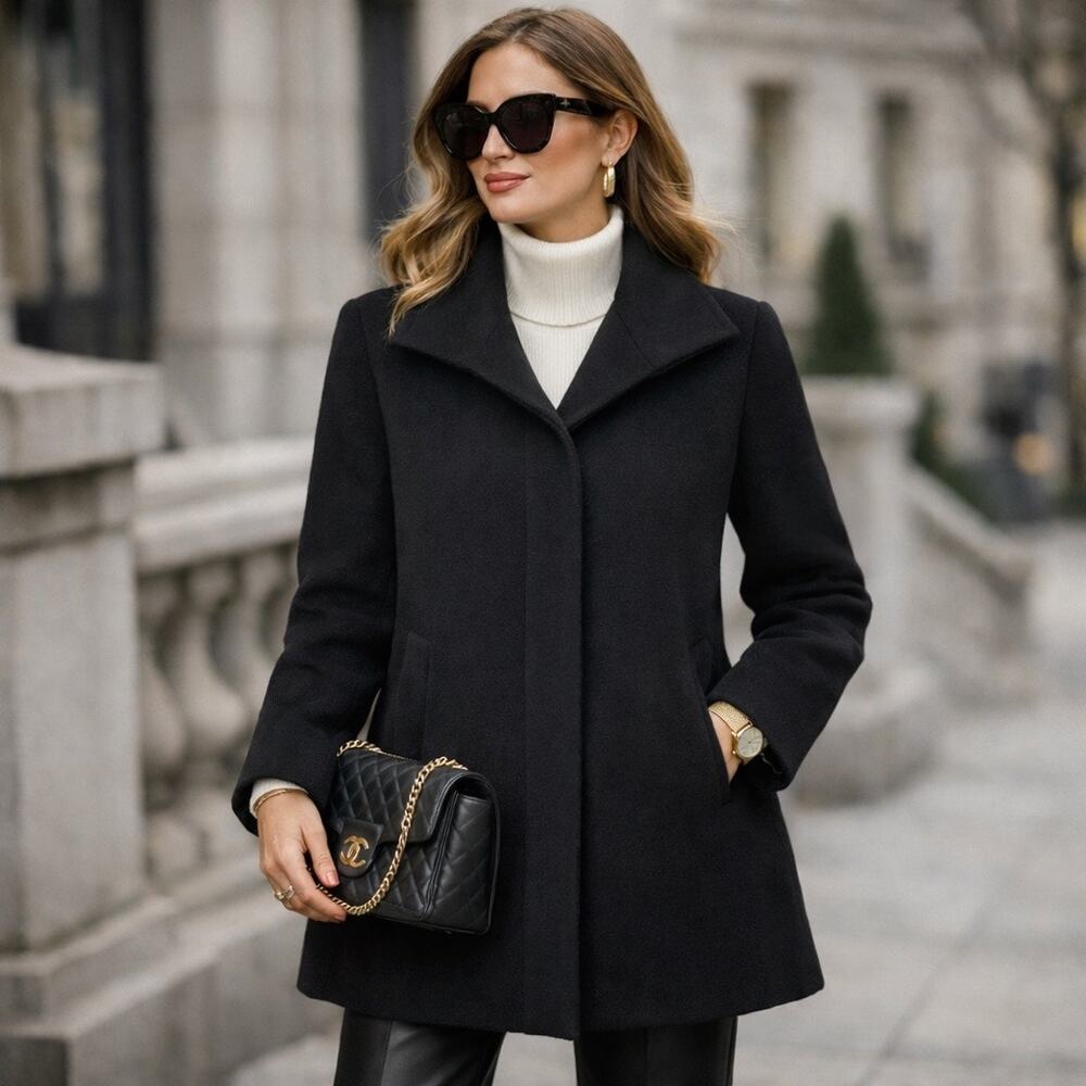 Cinzia Rocca Wool Cashmere Coat Womens Size 6 Designer Midi Made in Italy Black